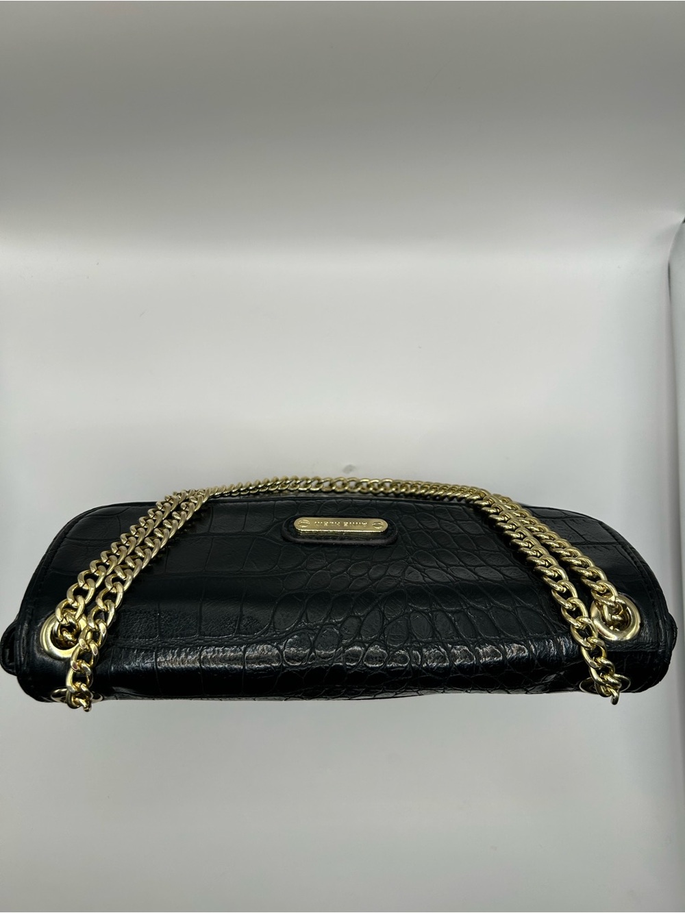 Anne Klein Black Croc-Embossed Shoulder Bag with Gold Chain - Picture 4 of 9